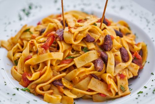 Tagliatelle con la zucca e pancetta