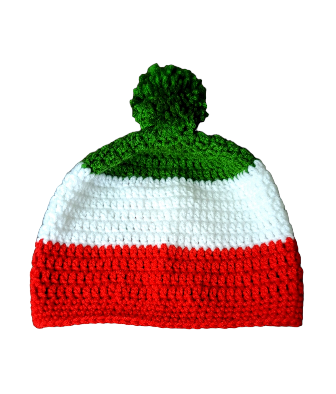 Háčkovaná čepice v italských barvách Háčkovaná čepice v italských barvách