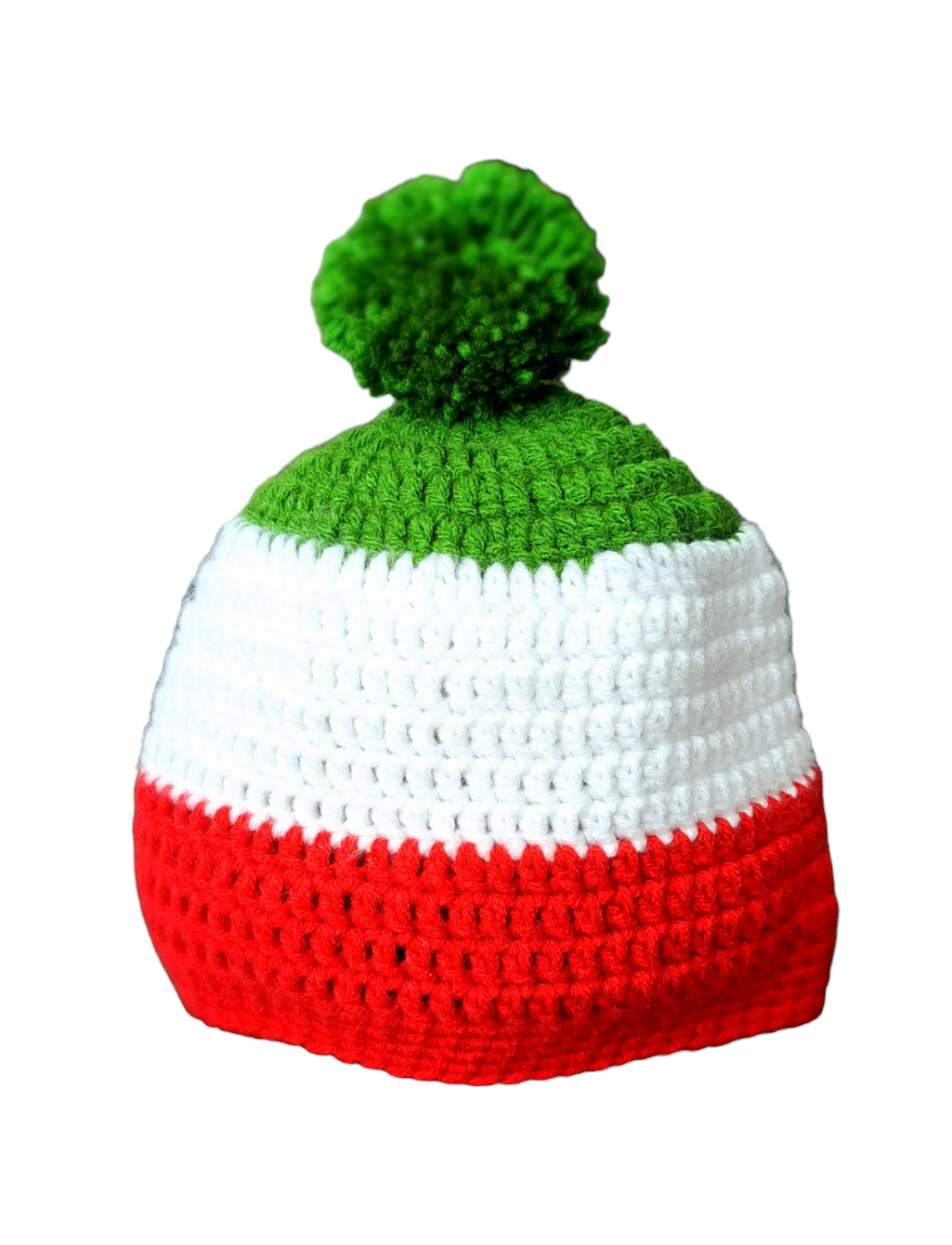 Háčkovaná čepice v italských barvách Háčkovaná čepice v italských barvách